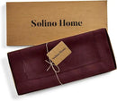 Solino Home Linen Burgundy Table Runner 144 Inches Long - 100% Pure Linen Extra Long Table Runner 14 x 144 Inch for Fall, Autumn, Thanksgiving - Classic Hemstitch by CozyNest Decor