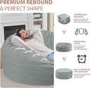 6FT Bean Bag Chair, Large Bean Bag Chairs with Memory Foam Filled, Fluffy Beanbag Sofa with Dutch Velvet Cover, Round BeanBag Chairs for Living Room, Playroom - Light Grey by TinyTreasures Baby Boutique