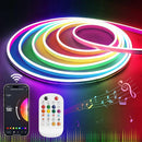 SLNR05 Dotless COB Smart Bluetooth RGB Neon LED Strip Light 8mmx12mm DC24V 2.2W/ft IP65 Outdoor Rated Dimmable Low Voltage Silicone Strip Light with Mounting Clips and Screws by Kings Outdoor Lighting
