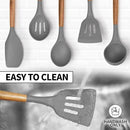 Zulay Kitchen Utensils Set Non-Stick Silicone Cooking Utensils Set with Authentic Acacia Wood Handles - 5 Piece Silicone Utensil Set - Kitchen Utensils Set with 464°F Heat Resistance - Gray by CozyNest Decor