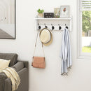 Homode Wall Shelf with Hooks, Coat Rack Wall Mount with Pegs, Hanging Entryway Coat Hanger, Wood and Iron Shelf for Bathroom, Hallway, Bedroom, White by CozyNest Decor