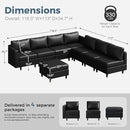 ABCASA 118.5" Faux Leather Modular Sectional Convertible Sofa, L Shaped Couch Set for Living Room, Large 8-Seater Comfy Cloud Couches with Movable Storage Ottoman DIY Combination - Black by CozyNest Decor