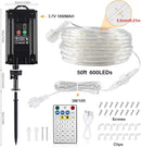 OMIKA 50ft 600 LEDs Solar Rope Lights, USB Charging, 20 Lighting Modes, Dimmable Timer Remote Control, IP68 Waterproof for Outdoor Trees, Parties, Gardens, Weddings, Christmas Decorations by TinyTreasures Baby Boutique