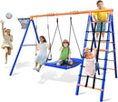 5-in-1 Heavy-Duty Metal Swing Set for Backyard - 500lb Capacity Outdoor Playset with Basketball Hoop & Climbing Rope by TinyTreasures Baby Boutique