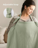 Blissful Diary Muslin Nursing Cover for Breastfeeding, Breathable Breastfeeding Cover up with Arch Neckline for Women, Nursing Apron(Sage Green) by TinyTreasures Baby Boutique