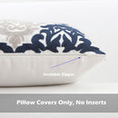 HWY 50 Navy Blue Decorative Throw Pillow Covers 18x18 Inch (1 Piece), Embroidered Cotton Farmhouse Cushion Cover Pillow Case for Sofa Couch Living Room Bed Bedroon, Floral Geometric by CozyNest Decor