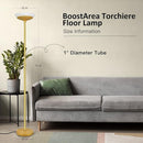BoostArea Torchiere Floor Lamp, 24W Super Bright LED Standing Lamp, 3000K Stepless Dimmable Pole Lamp with Rotary Switch, 70 Inch Tall Metal Modern Floor Lamps for Living Room/Bedroom/Office/Den, Gold by CozyNest Decor