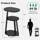 Side Table, Small End Table with Metal Frame, 3-Tier Bedside Tables, Round Side Tables for Living Room Bedroom Couch Bathroom, Oval, Pure Black by CozyNest Decor
