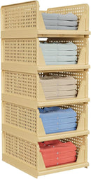 5 Pack Stackable Closet Storage Basket - Stackable Storage Bins, Multifunctional & Foldable Closet Organizer, Wardrobe Cupboard Space-Saving Hat Storage Drawer Organizer, Yellow by CozyNest Decor
