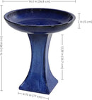 Sunnydaze Ceramic Bird Bath for Outside - 16" H - UV- and Frost-Resistant - Pedestal Bird Bath - Blue Glazed Bowl - Blue Glaze Finish by GreenHaven Gardens
