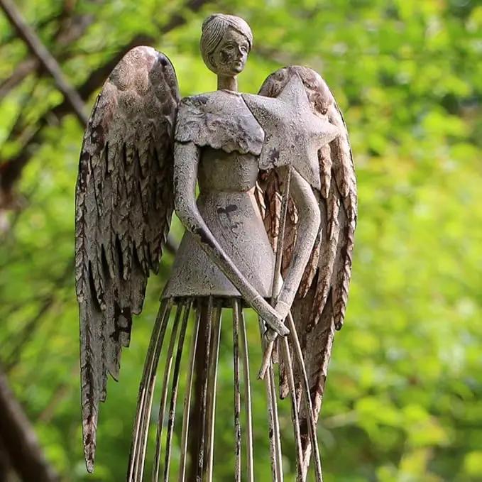 Morning View Metal Angel Statue Decor for Garden Yard Art Outdoor Standing Large Angel Decorations with Star Antique Patio Patio Lawn Holiday Christmas 26 Inches Tall, photo 5 of 6