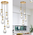 5-Light Raindrop Pendant Light Fixtures, Brass Glass Pendant Lighting, Teardrops Modern Hanging Light for Entryway Foyer Kitchen Island Dining Living Room Hallway by CozyNest Decor