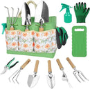 Gardening Tools 10-Piece Heavy Duty Stainless Steel Hand Tools with Durable Garden Tools Storage Tote,Rust-Proof Garden Tool Set, Ideal Gardening Gifts for Women Yellow Floral Pattern Design by GreenHaven Gardens