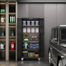72" H Metal Storage Cabinet with 2 Doors and 4 Adjustable Shelves, Garage Storage Cabinet with Wheels for Garage Home, Required-Assembly,Black by GreenHaven Gardens