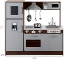 Amazon Basics Kids Upright Wooden Kitchen Toy Playset with Stove, Oven, Sink, Fridge and Accessories, for Toddlers, Preschoolers, Children Age 3+ Years, Espresso/Gray, 39x11.8x39'' by TinyTreasures Baby Boutique