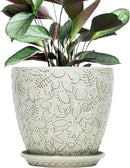 10inch Retro Ceramic Planter with Drainage Hole and Saucer for Multiple Plants, Indoor-Outdoor Garden Pots for Succulent, Orchid, and Flower (Fits Inner Pots Up to 9 Inch, Retro White) by CozyNest Decor
