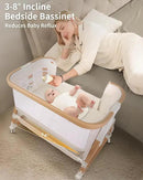 4 in 1 Baby Bassinet, Bassinets Bedside Sleeper with Wheels and Storage Basket, Adjustable 7 Heights Bedside Sleeper with Mosquito Net, Breathable Mesh Rocking Bassinet for Baby by CozyNest Decor