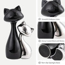 Ceramic Cat Statue Set, Black & Silver Cute Home Decor Figurines, Lucky Cats Desk Accessories for Cat Lovers, Memorial Cats Themed, Modern Collectible Decor for Bookshelf, Living Room by CozyNest Decor