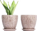 6 Inch Retro Ceramic Planter Set of 2 with Drainage Hole and Saucer for Plants, Indoor-Outdoor Garden Pots for Succulent, Orchid, and Flower (Fits Inner Pots Up to 5 Inches, Retro Peach) by CozyNest Decor