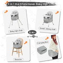 4 in 1 Portable Baby High Chair,Convertible Highchair for Babies & Toddlers-Foldable Infant Booster Seat,Carry Small Box,Dining Chair,Toddler High Chair with 5-Point Harness,Removable Tray-Grey by TinyTreasures Baby Boutique