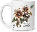 Customized Name Coffee Cup, Custom Steampunk Floral Design Cup, Personalized Flower Lover Ceramic Cup 11oz, White Mug Gift For Floral Enthusiasts, Steampunk Flower Cup For Birthday by CozyNest Decor