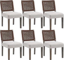 Kmax Farmhouse Dining Chairs Set of 6, Rustic Kitchen Chairs with Linen Fabric Seat and Woven Back, Vintage Accent Chairs for Dining Room, Living Room, Beige by CozyNest Decor