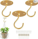 Ceiling Hooks for Hanging Plants-Metal Heavy Duty Wall Mounted Hangers for Hanging Bird Feeders, Planters, Wind Chimes, Include Professional Drywall Anchors (3-Pack) (Gold) by GreenHaven Gardens