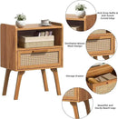 Lerliuo Rattan Nightstand, Side Table with Drawer Open Shelf, Cane Accent Bedside End Table with Solid Wood Legs, Mid Century Modern Night Stand for Bedroom, Dorm and Small Spaces (Tea Brown) by CozyNest Decor