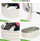 Galvanized Raised Garden Bed Outdoor - 4×2×1ft Planter Raised Beds for Gardening | Oval Metal Garden Planter Box with Safety Edging and Gloves for Vegetables Fruits and Flowers - White by GreenHaven Gardens