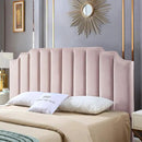 24KF Pink Velvet Tufted King Upholstered Headboard, Modern Vertical Channel Design California King Headboard with Stepped Silhouette Top Edge, Pink by CozyNest Decor