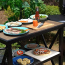 PHI VILLA Outdoor Grill Table, Elegant Grill Cart with Ceramic Wood Grain Table Top, Serving Cart with Shelves, Patio Grilling Backyard BBQ Grill Cart, Black by CozyNest Decor