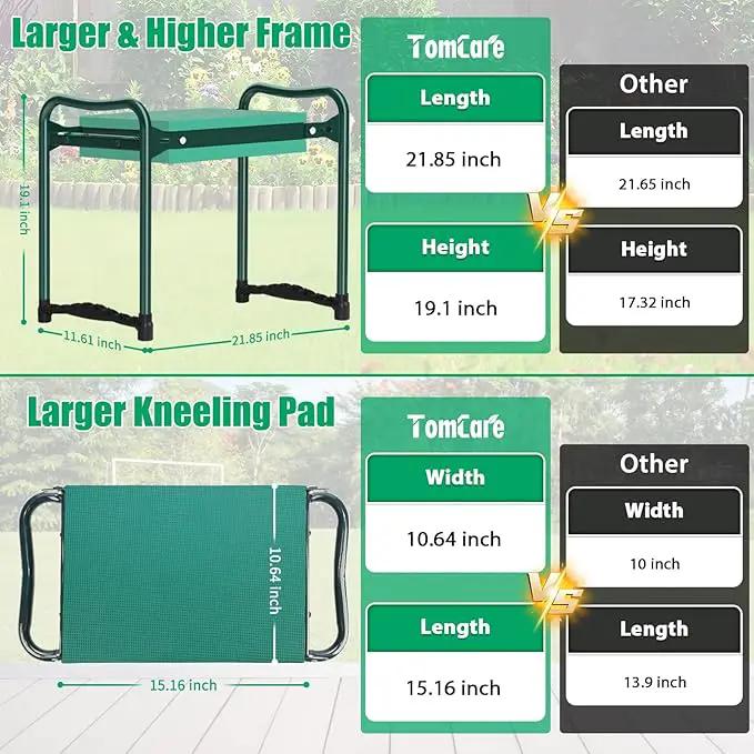 TomCare Garden Kneeler and Seat 10.64” Wider Larger Soft Kneeling Pad Garden Bench with 2 Large Tool Pouches Heavy Duty Garden Stool Foldable Tools Gardening Gifts for Women Men Gardeners, photo 2 of 7