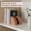 Marble Bookend for Shelves, Non-Skid Bookends for Heavy Books, Heavy Duty Book Stopper for CDs, Luxury Book Shelf Holder, Quarter Circle Design Book Ends Decorative, Perlino Rosato, Set of 2 by CozyNest Decor