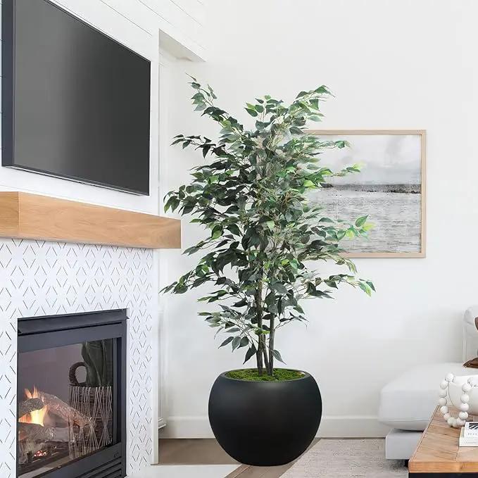 13.5 H x 17" Dia (12" Pot Opening) Round Fiberstone Planter with Drainage Hole, Black, Indoor/Outdoor Large Plant Pot for Home Patio Garden, Ideal for Large Plants, photo 5 of 9