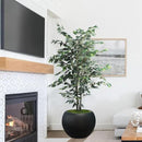 13.5 H x 17" Dia (12" Pot Opening) Round Fiberstone Planter with Drainage Hole, Black, Indoor/Outdoor Large Plant Pot for Home Patio Garden, Ideal for Large Plants by GreenHaven Gardens