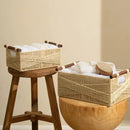LA JOLIE MUSE Wicker Storage Baskets for Organizing, Recyclable Paper Rope Basket with Wood Handles, Decorative Hand Woven Basket Organizers for Makeup Books Shelves Living Room, Beige, Set of 2 by GreenHaven Gardens