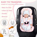 Infant Car Seat Insert and Strap Covers, Very Soft Car Seat Head Support Baby Girl Boy, Reversible Newborn Carseat Insert Cushion Fits for Stroller, Baby Swing, Bouncer (Pink Rainbow) by TinyTreasures Baby Boutique