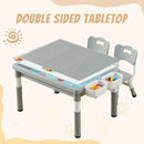Multi Functional Kids Table and 2 Chairs Set, Graffiti & Building Blocks Double-Sided Tabletop, Toddler Play Table with Drawers, Large Storage Space, Gift for Boys/Girls, Gray by CozyNest Decor