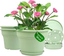 10 Inch Plastic-Flower-Pot-for-Indoor-Plants, 4 Pack Large Outdoor Planter Pot with Drainage Holes & Saucers, Resin Decorative Garden Pots Planters by CozyNest Decor