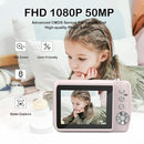 Digital Camera for 50MP FHD 1080P, Digital Point and Shoot Camera with 16X Zoom Anti Shake, Indoor&Outdoor Travel Compact Small Camera Gift for Boys Girls Kids Camera with 32GB Card, Pink by TinyTreasures Baby Boutique