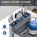Stainless Steel Dish Drying Rack - Large Capcity 304 Grade Dish Drainer for Kitchen Counter with Drain Board, Utensil Holder & Detachable Cup Shelf, Rustproof Multifunctional Organizer by CozyNest Decor