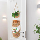 3 Tier Hanging Fruit Basket for Kitchen, Handmade Woven Cotton Hanging Wall Basket for Fruit Vegetable with 6 Hooks, Boho Style Over The Door Organizer for Living Bathroom Bedroom by CozyNest Decor