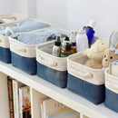 TcaFmac Organization and Storage Cubes - 12x8x5.2 inch Small 6 Pack Collapsible Storage Bins for Sheves, Fabric Storage Basket for Gifts Empty for Closet Cloth Toy Kids Books(White & Jean Blue) by CozyNest Decor