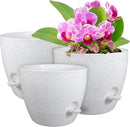 12/10/9 inch Large Self Watering Pots, Plant Pots with Mesh Drainage Holes for Indoor Outdoor Garden Plants, Flower Pots with Deep Reservoir, Set of 3 Plastic Planters, Specked White by CozyNest Decor