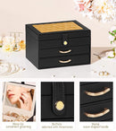 Black Jewelry Box Organizer: Home Decor for Women - 2-Drawer Holder for Valentine’s Day Birthday Christmas Black Gold by TinyTreasures Baby Boutique