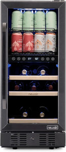 Newair 15" Wine and Beverage Refrigerator 9 Bottle and 48 Can Capacity, Beverage Cooler in Stainless Steel, Built-in or Freestanding Dual Zone Drink Fridge with Triple-Pane Glass Door by CozyNest Decor