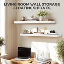 36"x6.8"x1.2" Solid Wood Floating Shelves 2-Pack - Rustic White Finish with Hidden Brackets, Perfect for Storage and Décor in Living Room, Kitchen, Bedroom by CozyNest Decor