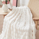 NEWCOSPLAY Faux Fur Twin Blanket Ivory Bubble Blanket Thick Warm Soft for Couch Sofa Bed 550GSM (Ivory, Twin(60"x80")) by CozyNest Decor
