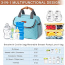 Breastmilk Cooler Bag with Ice Pack Fits 6 Baby Bottles up to 9 Ounce, Wearable Breast Pumps Cooler Bag for Nursing Mom Daycare, Work, Travel- Aqua by TinyTreasures Baby Boutique