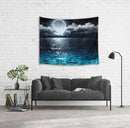LB Blue Ocean Moon Tapestry White Cloud and Full Moon Over Ocean Tapestry Wall Hanging Fantasy Night Sky Wall Art for Bedroom Living Room Dorm Wall Decor,80 x 60 Inches by CozyNest Decor